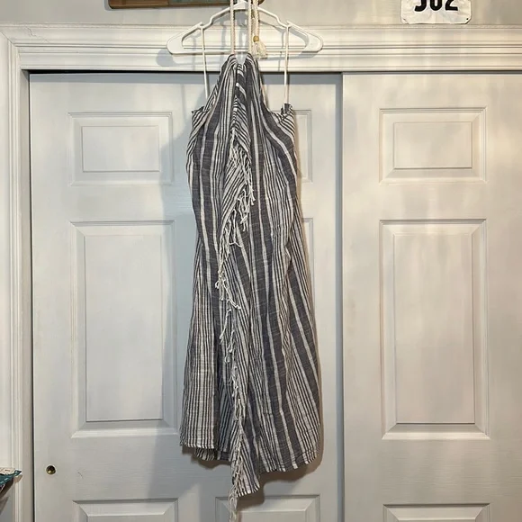 sachin and babi light blue dress Sir the Label Mariner Wrap Halter Mini Dress Shoreline Stripe Size AU 3 /  AU 12